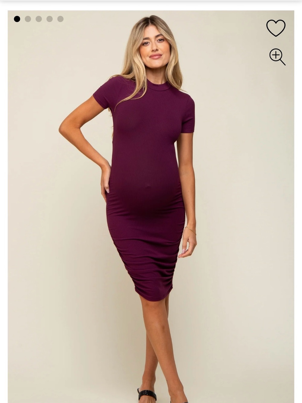 PinkBlush Ribbed Ruched Short-Sleeve Maternity Dress in Plum